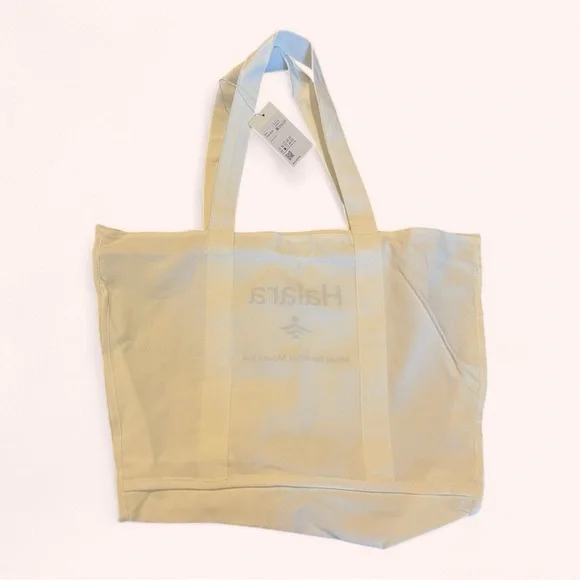 Halara Letter Print Casual White Large Basic Beach Canvas Tote Bag NWT OS - Picture 3 of 8